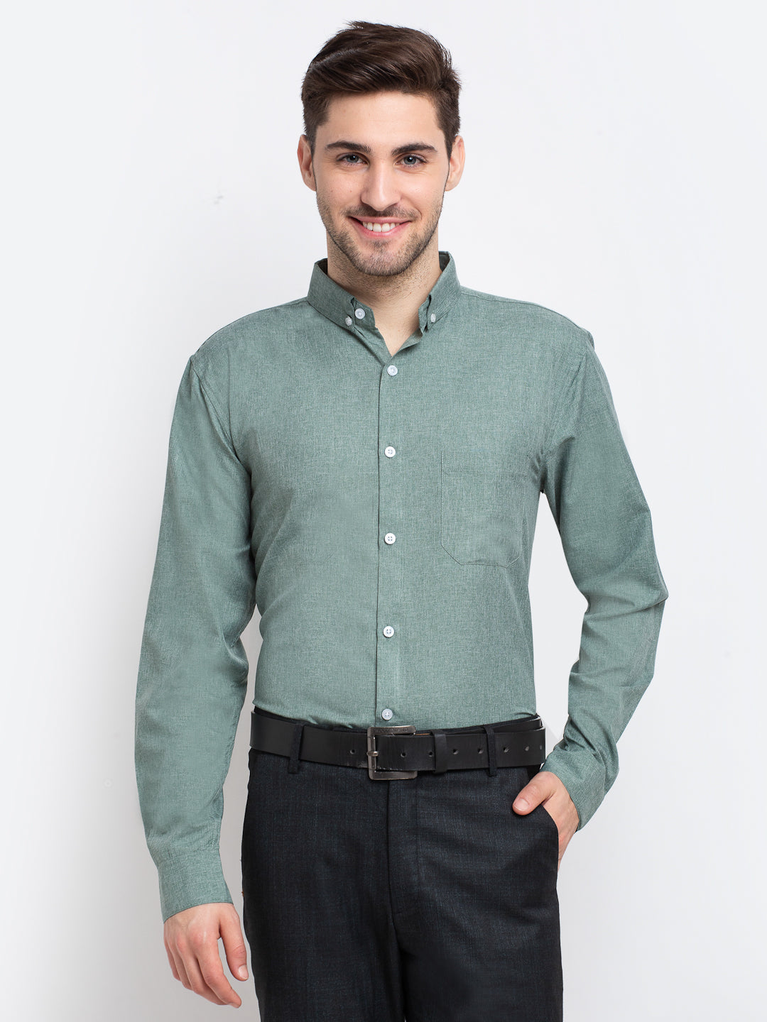 Green Cotton Formal Shirt - Button Down Collar Mens Shirt