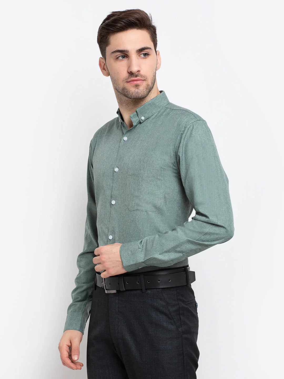 Green Cotton Formal Shirt - Button Down Collar Mens Shirt