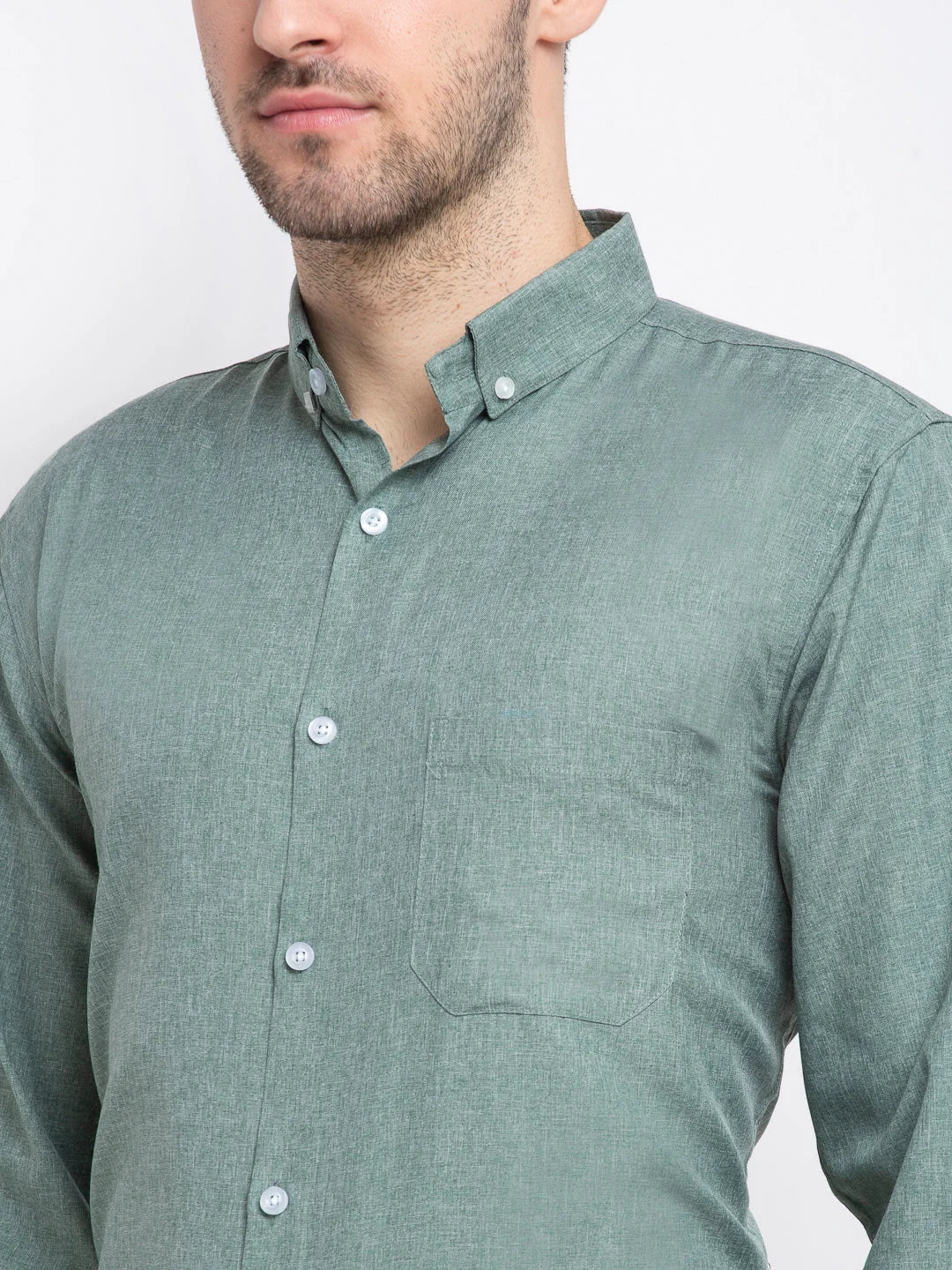 Green Cotton Formal Shirt - Button Down Collar Mens Shirt