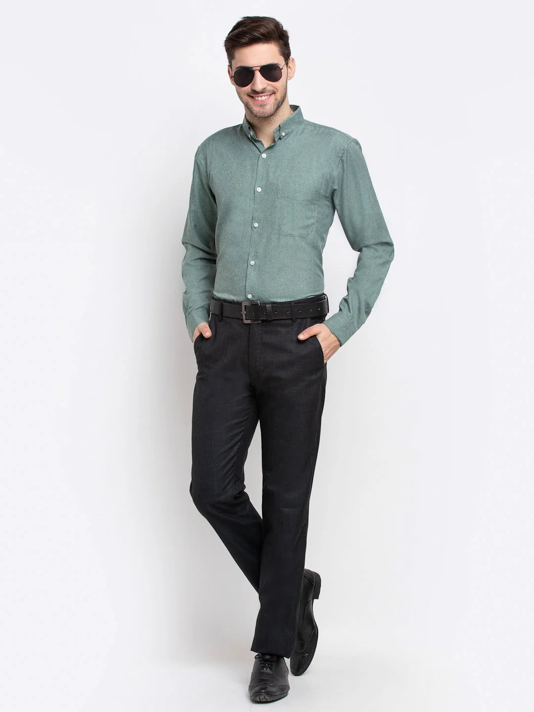Green Cotton Formal Shirt - Button Down Collar Mens Shirt
