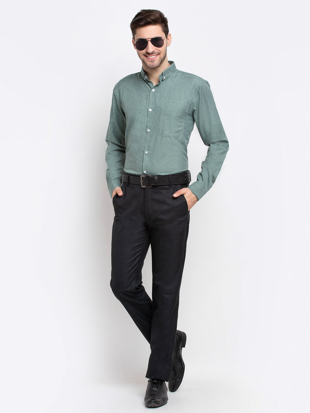 Green Cotton Formal Shirt - Button Down Collar Mens Shirt
