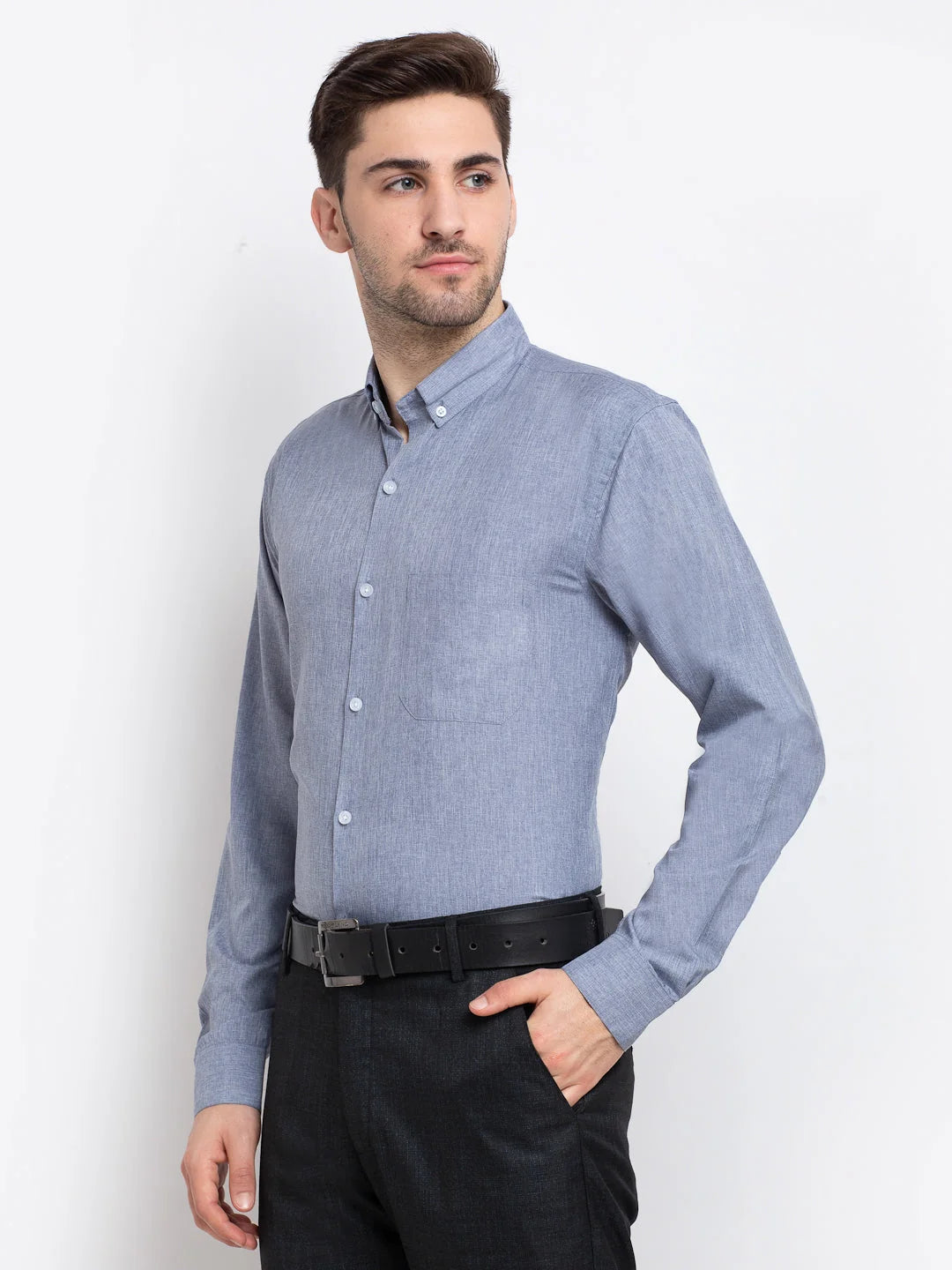 Grey Cotton Formal Shirt - Button Down Collar Mens Shirt