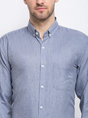 Indian Needle Grey Men's Button Down Collar Cotton Formal Shirt
