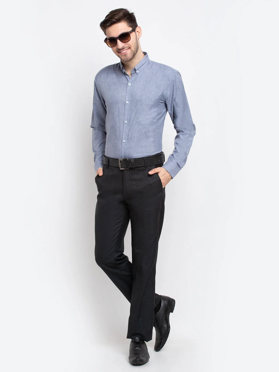 Grey Cotton Formal Shirt - Button Down Collar Mens Shirt
