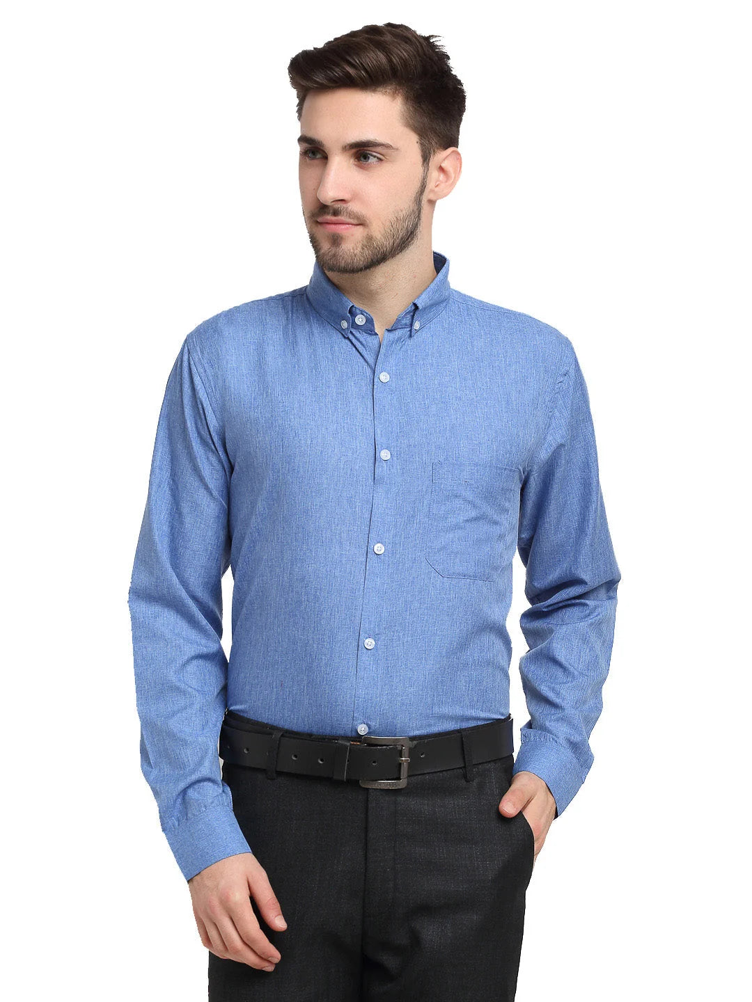 Blue Cotton Formal Shirt - Button Down Collar Mens Shirt