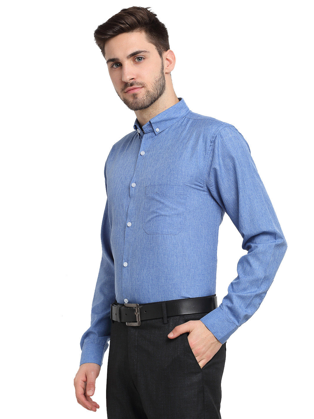 Blue Cotton Formal Shirt - Button Down Collar Mens Shirt