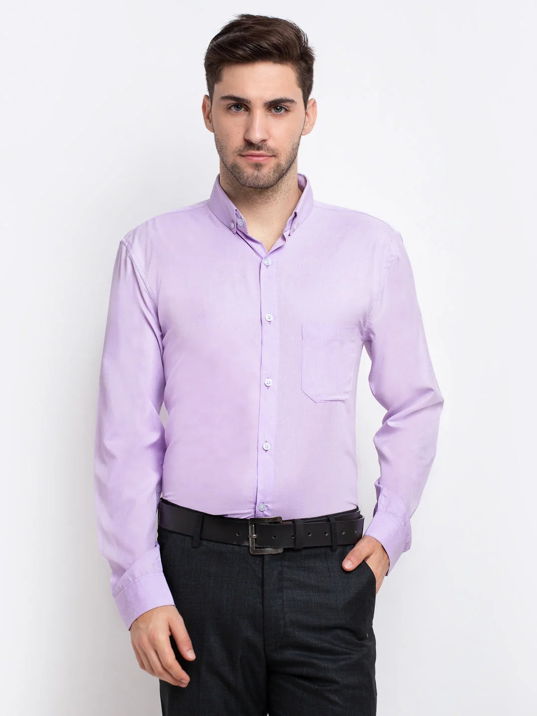 Purple Cotton Formal Shirts - Button Down Mens Shirt, Indian N...