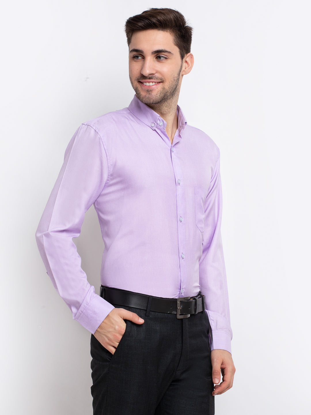 Purple Cotton Formal Shirts - Button Down Mens Shirt, Indian N...