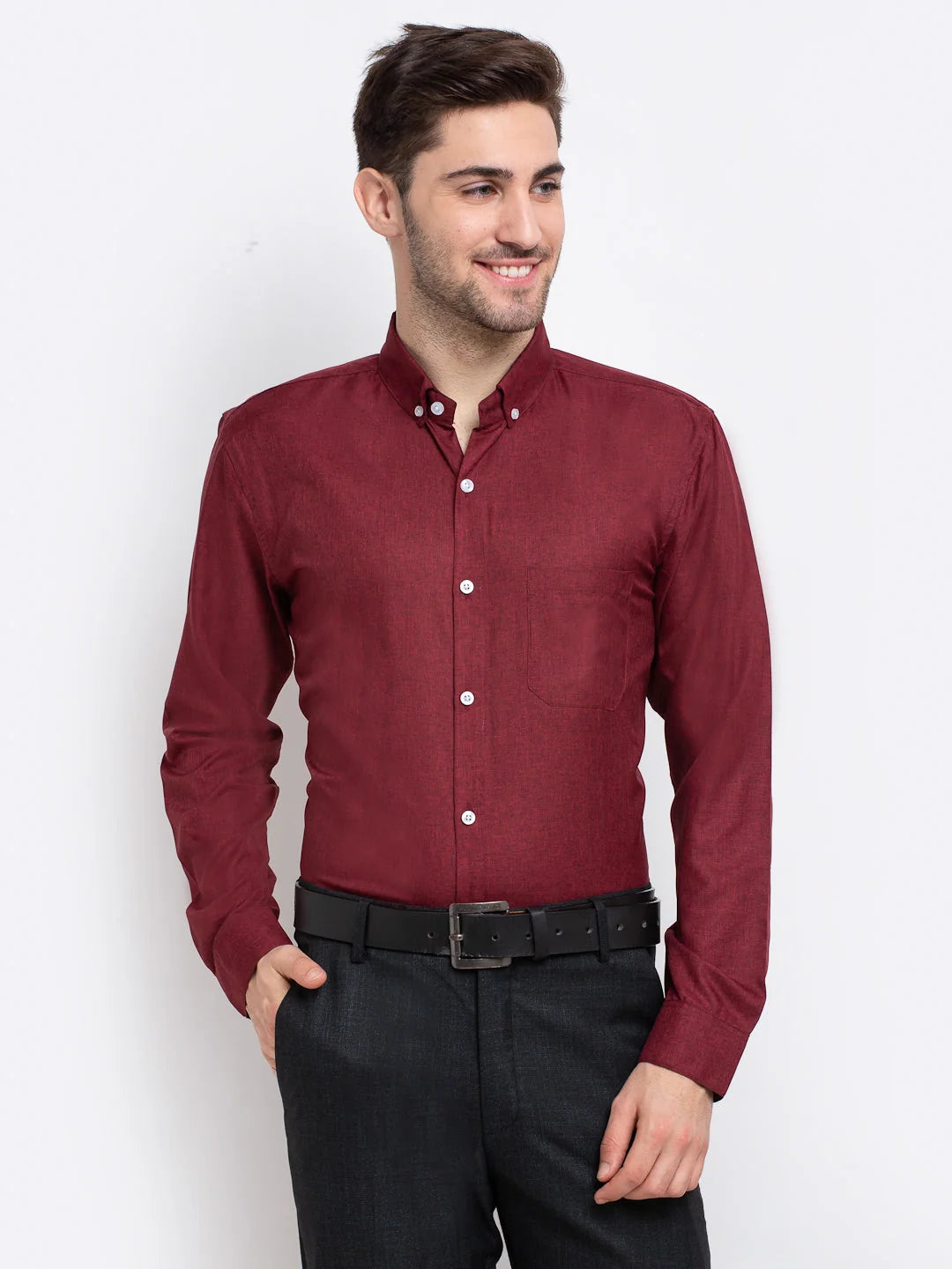 Maroon Cotton Formal Shirts - Button Down Mens Shirt, Indian N...