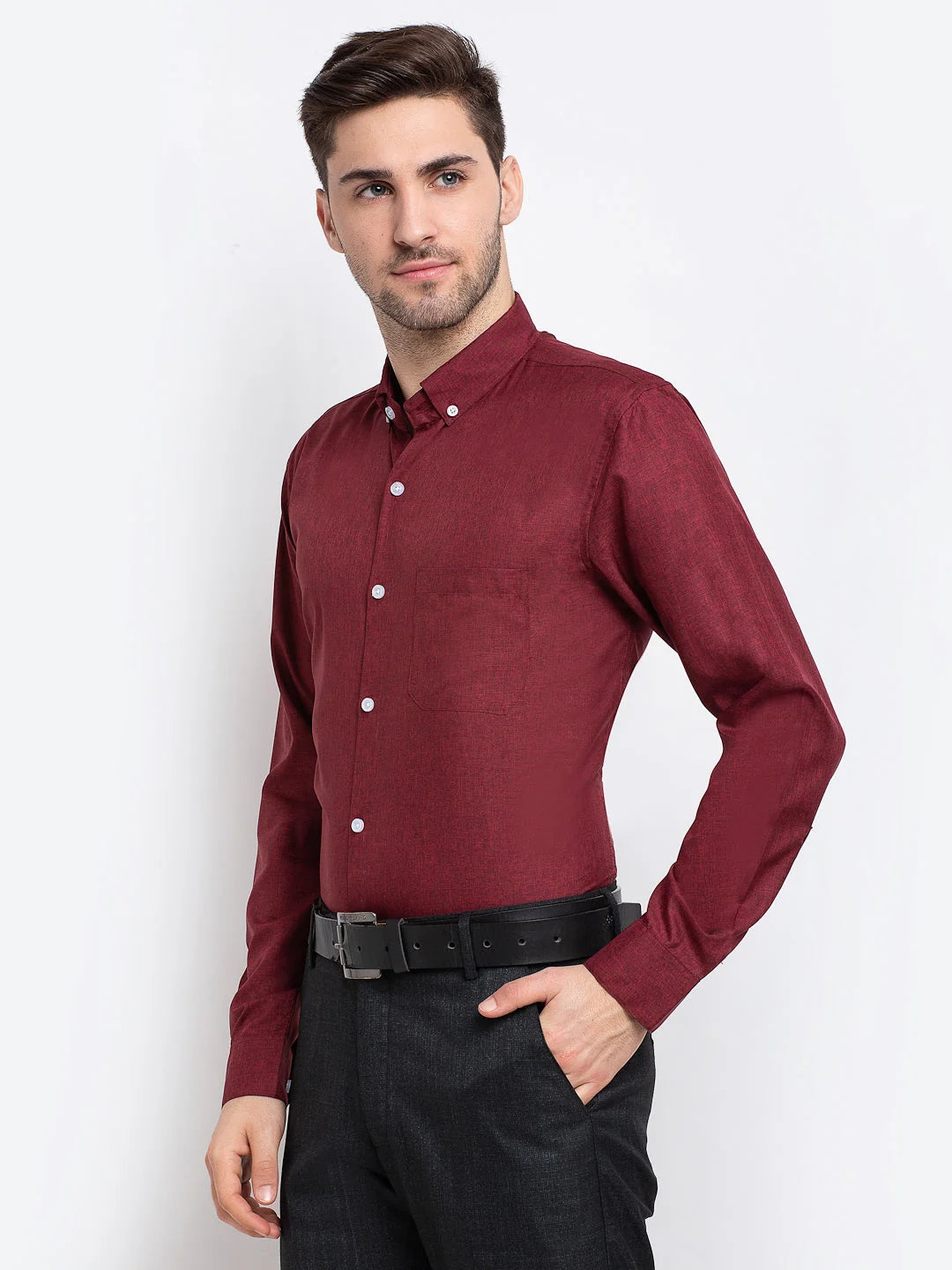 Maroon Cotton Formal Shirts - Button Down Mens Shirt, Indian N...