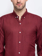 Indian Needle Maroon Men's Button Down Collar Cotton Formal Shirt