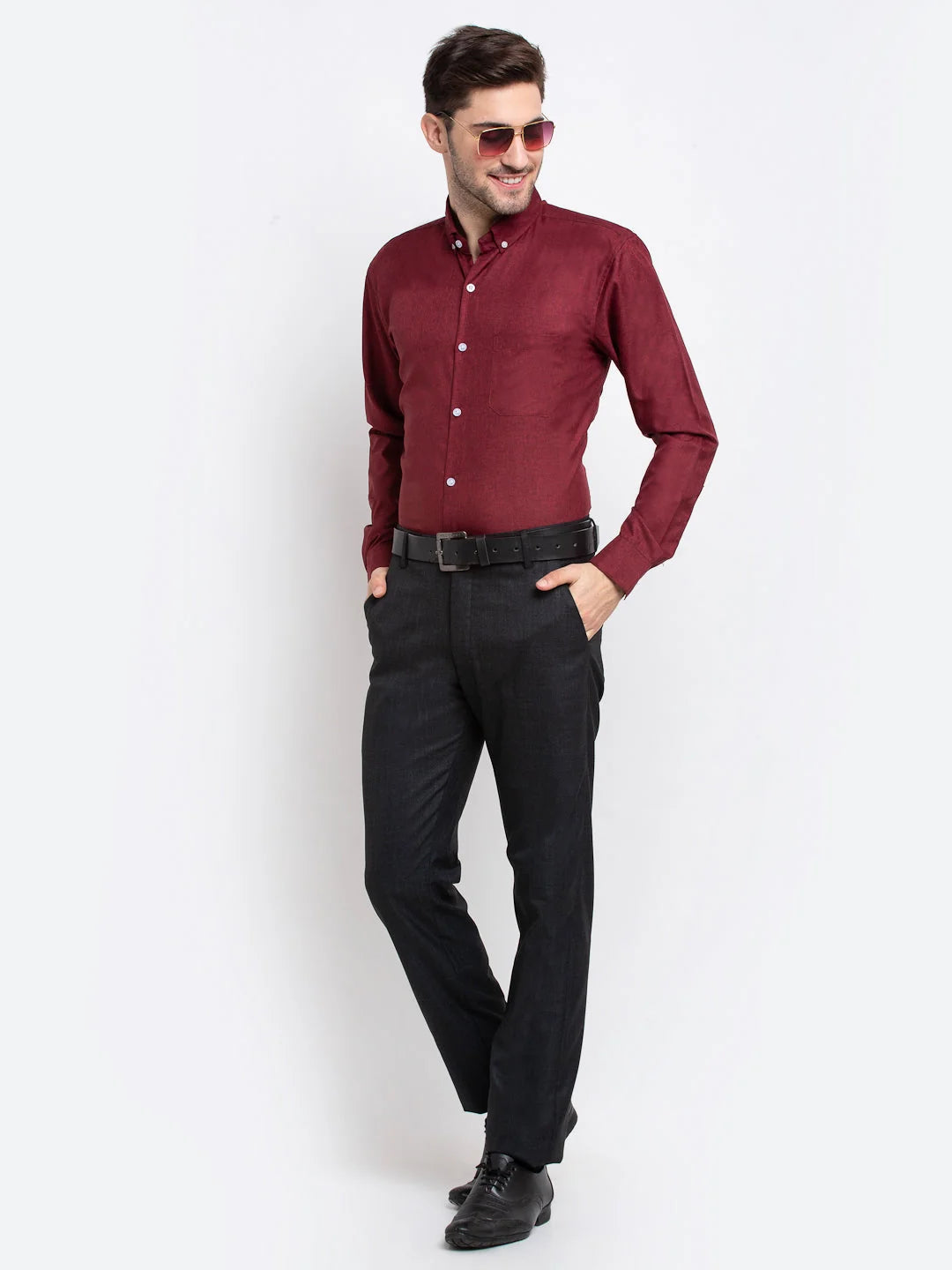 Maroon Cotton Formal Shirts - Button Down Mens Shirt, Indian N...