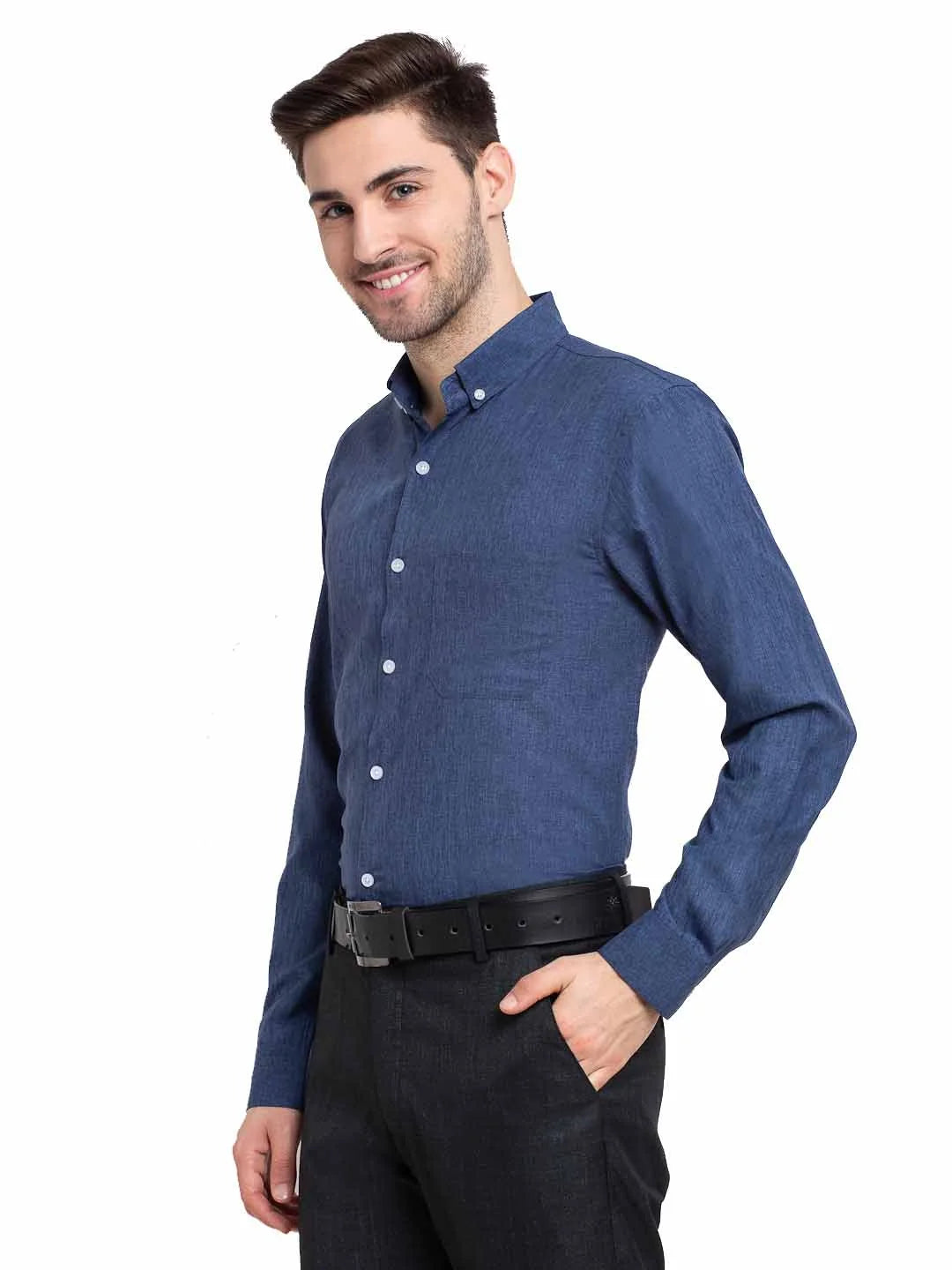 Teal Button Down Mens Cotton Shirt - Indian Needle Formal Shirt