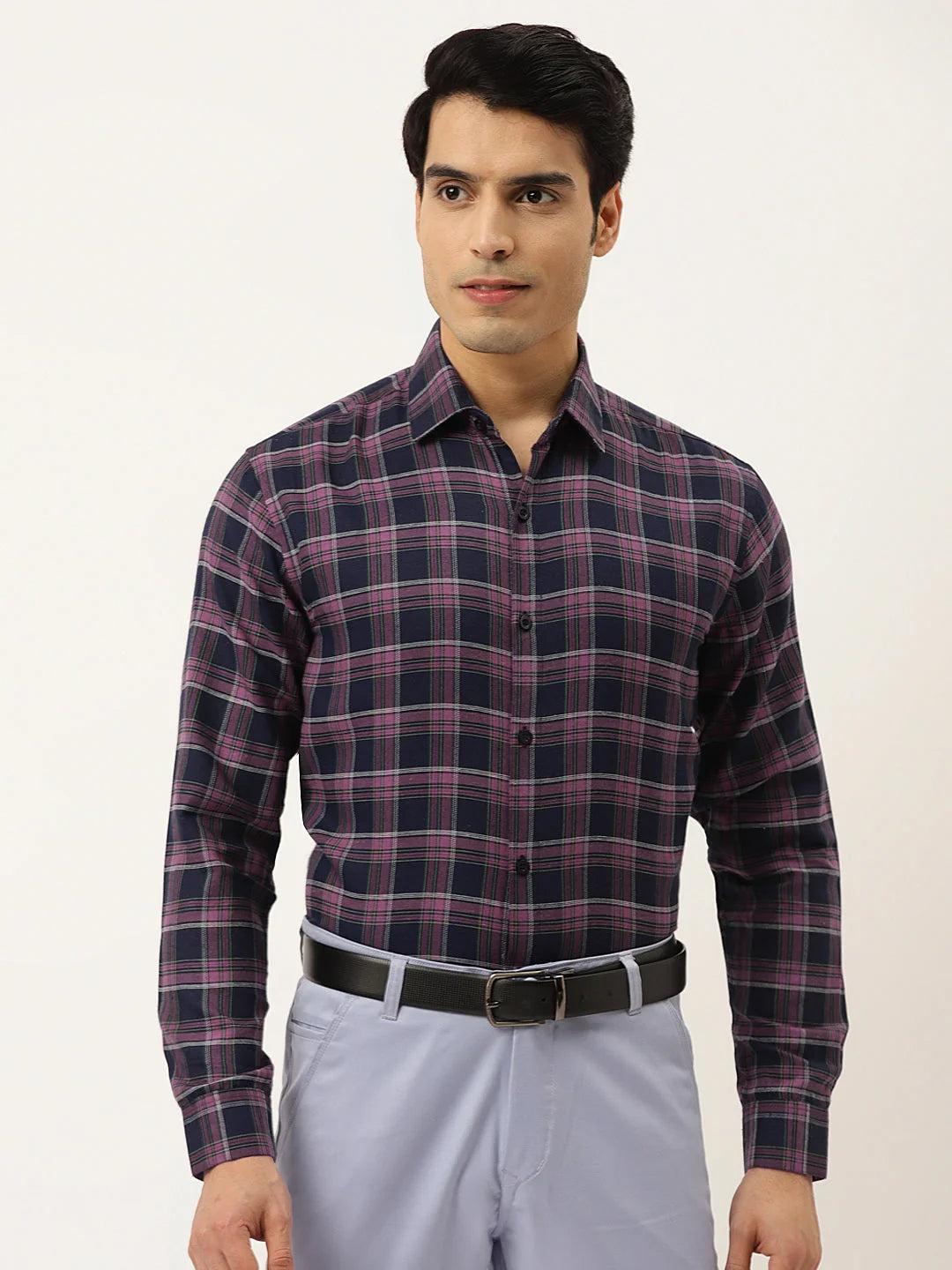Pink Checked Cotton Mens Shirt | Formal Shirts - Indian Needle