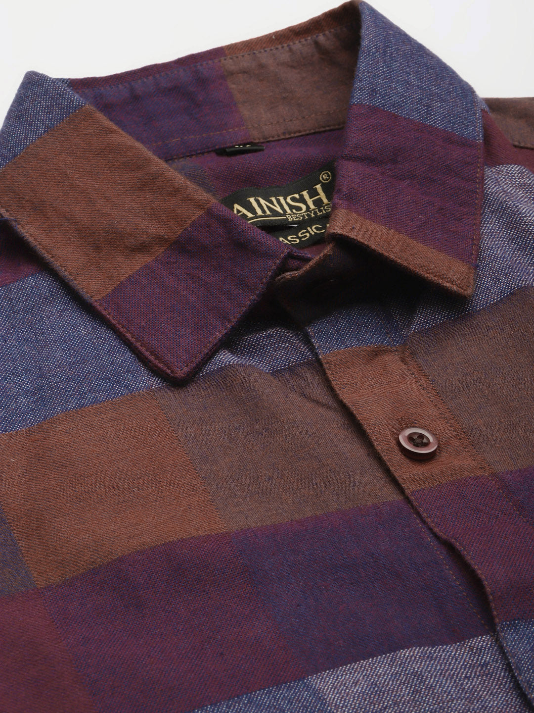 Brown Checked Cotton Mens Shirt | Formal Shirts - Indian Needle