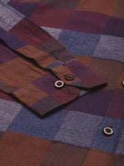 Indian Needle Brown Men's Formal Cotton Checked Shirt
