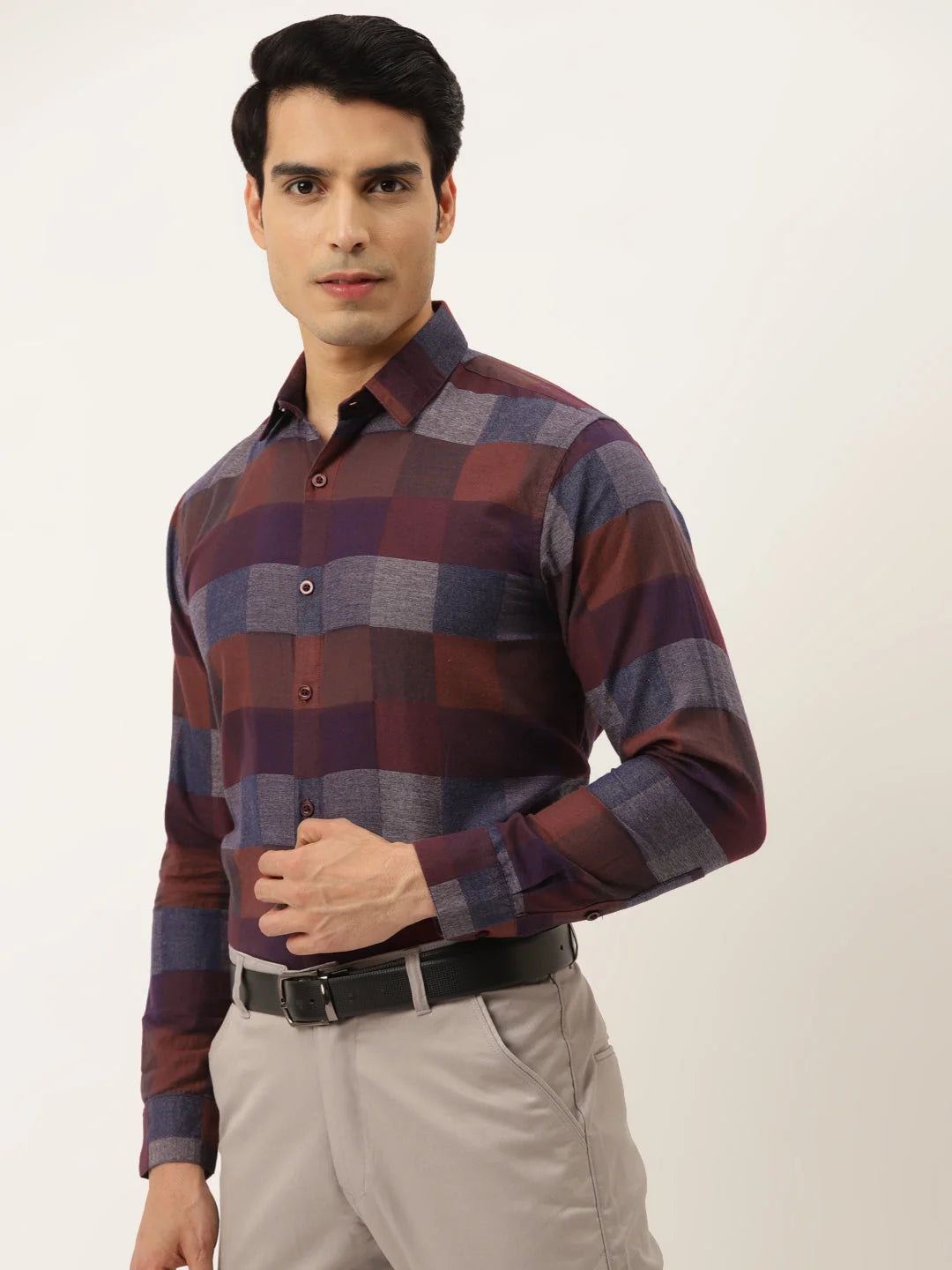 Brown Checked Cotton Mens Shirt | Formal Shirts - Indian Needle