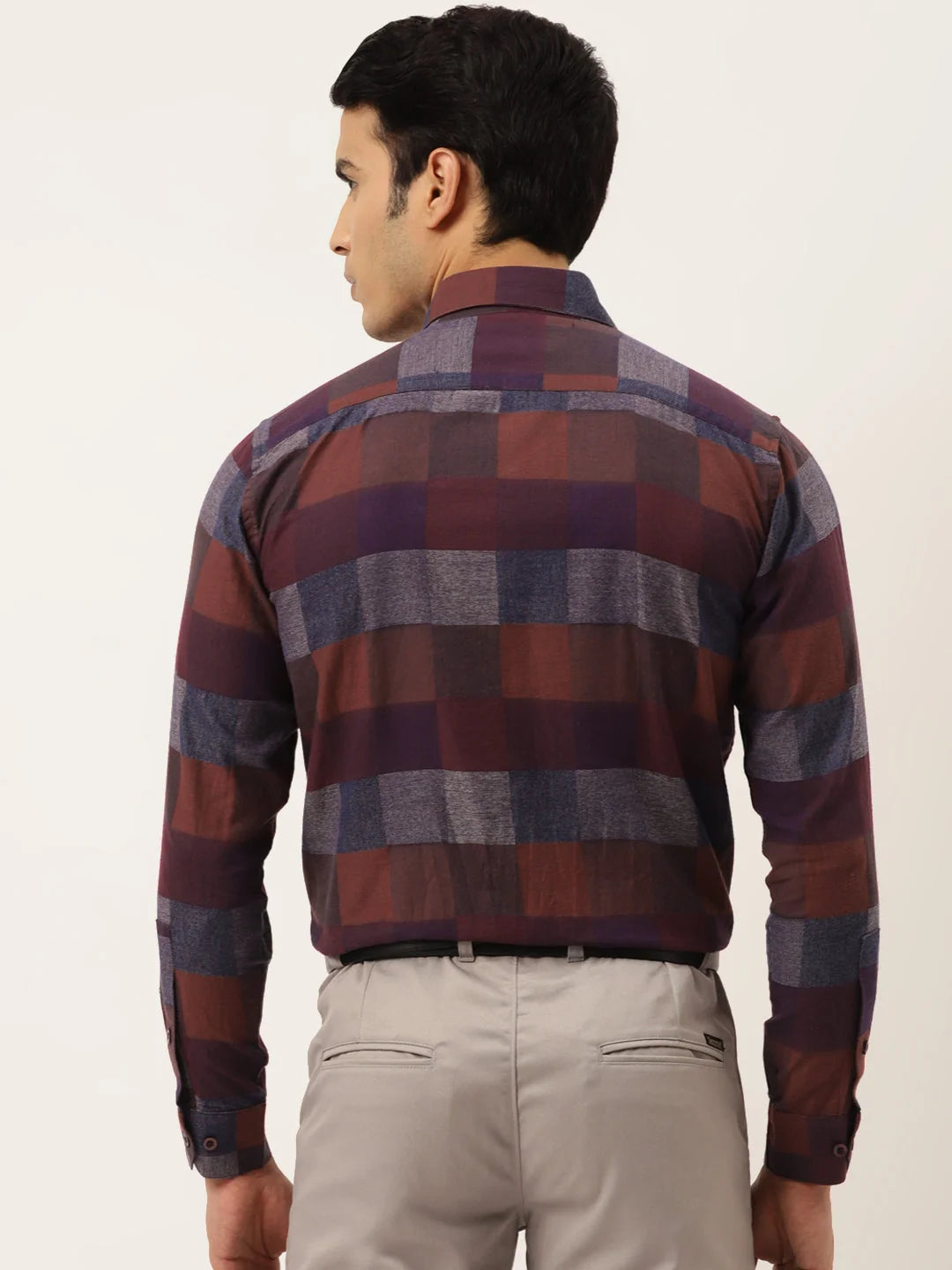 Brown Checked Cotton Mens Shirt | Formal Shirts - Indian Needle