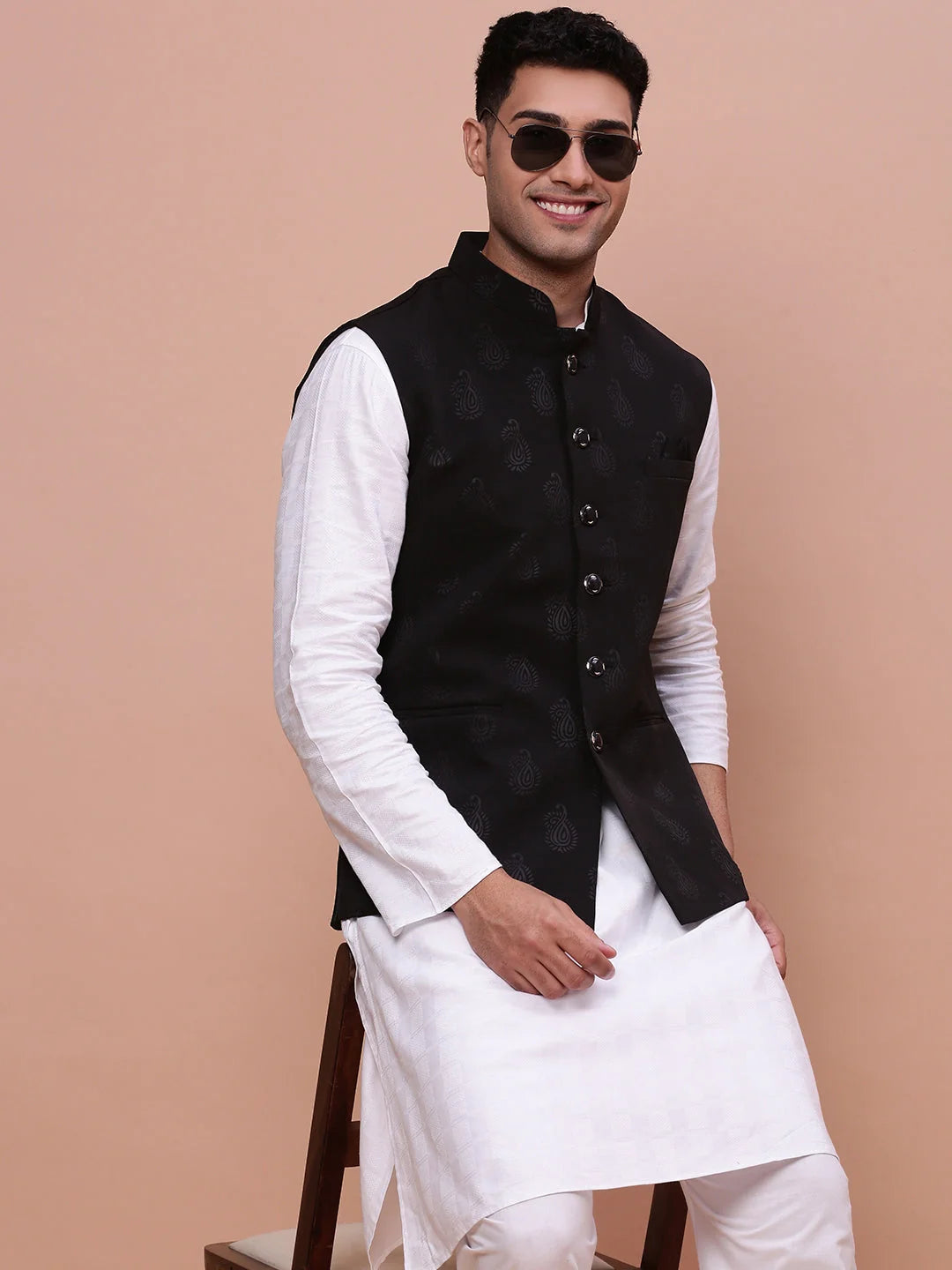 Black Slim Fit Nehru Jacket | Men's Kurta Pajama Style