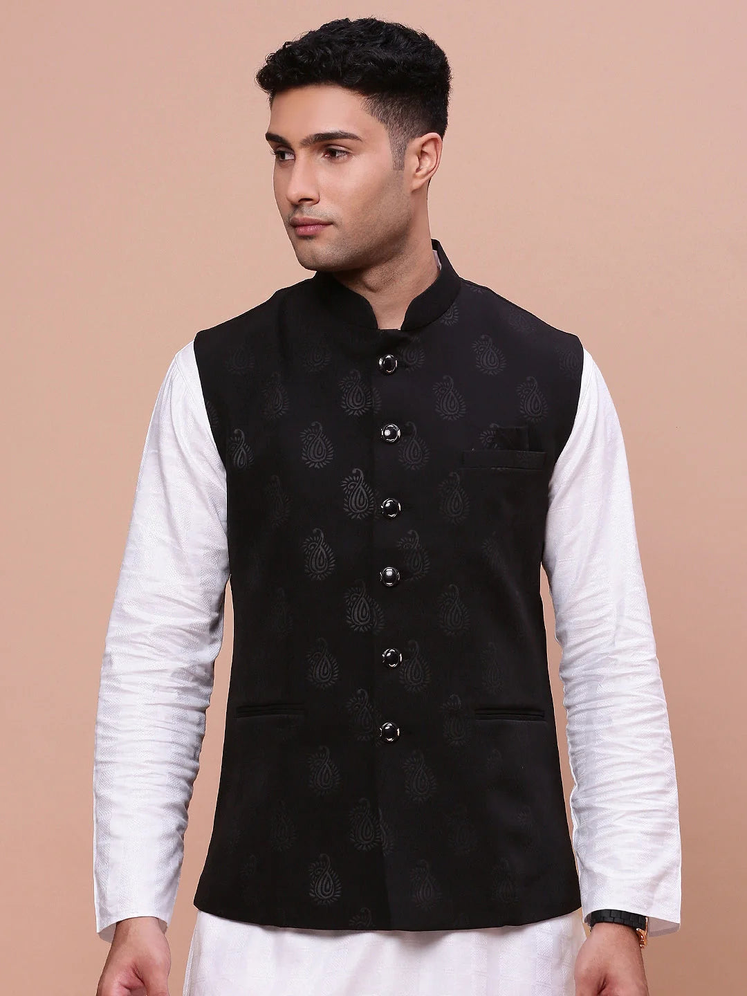 Black Slim Fit Nehru Jacket | Men's Kurta Pajama Style