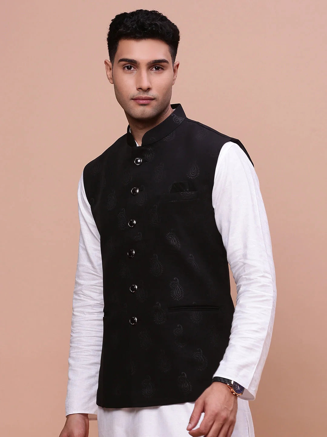 Black Slim Fit Nehru Jacket | Men's Kurta Pajama Style