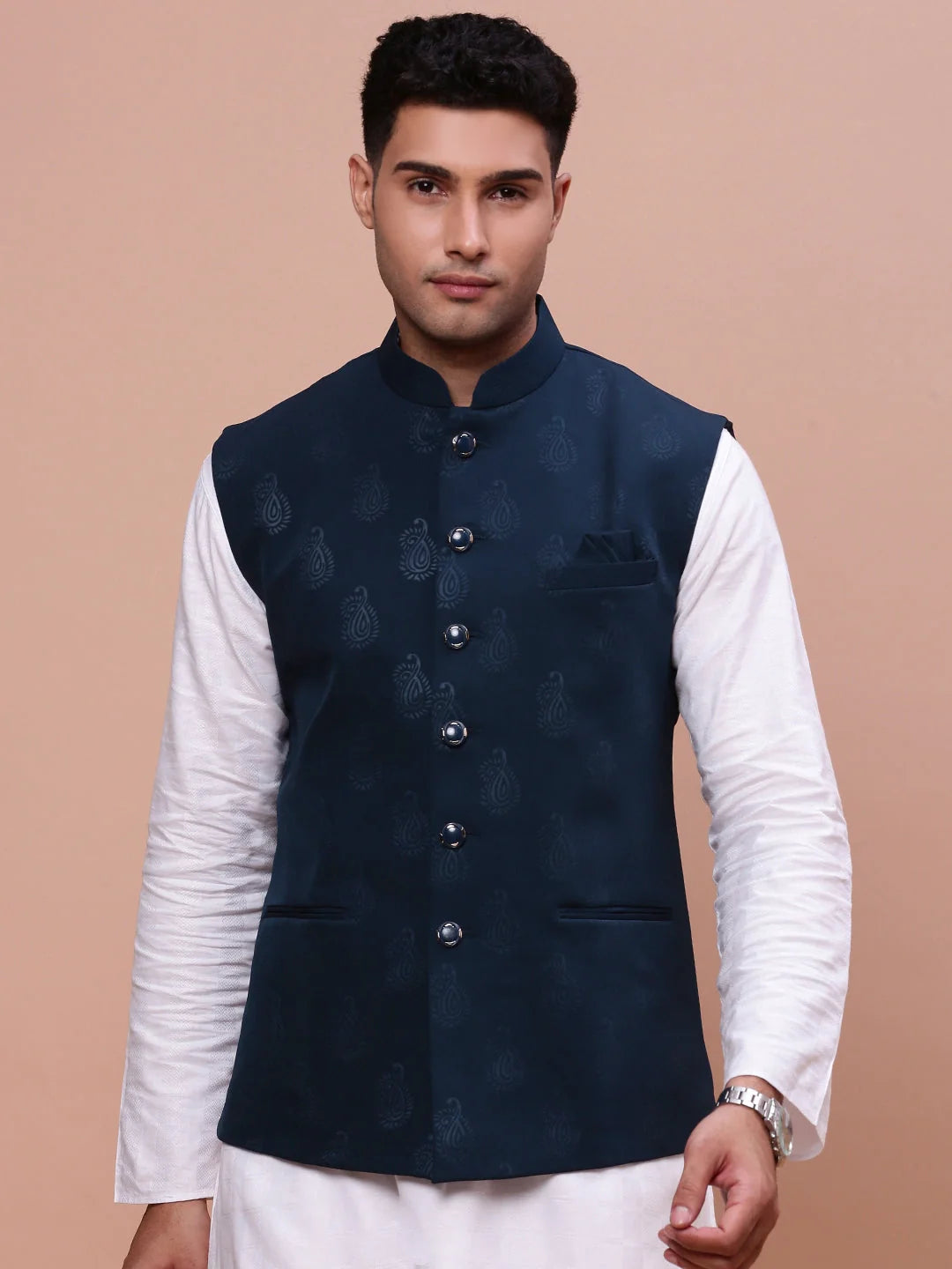 Teal Slim Fit Nehru Jacket | Mens Kurta Pajama Set Style