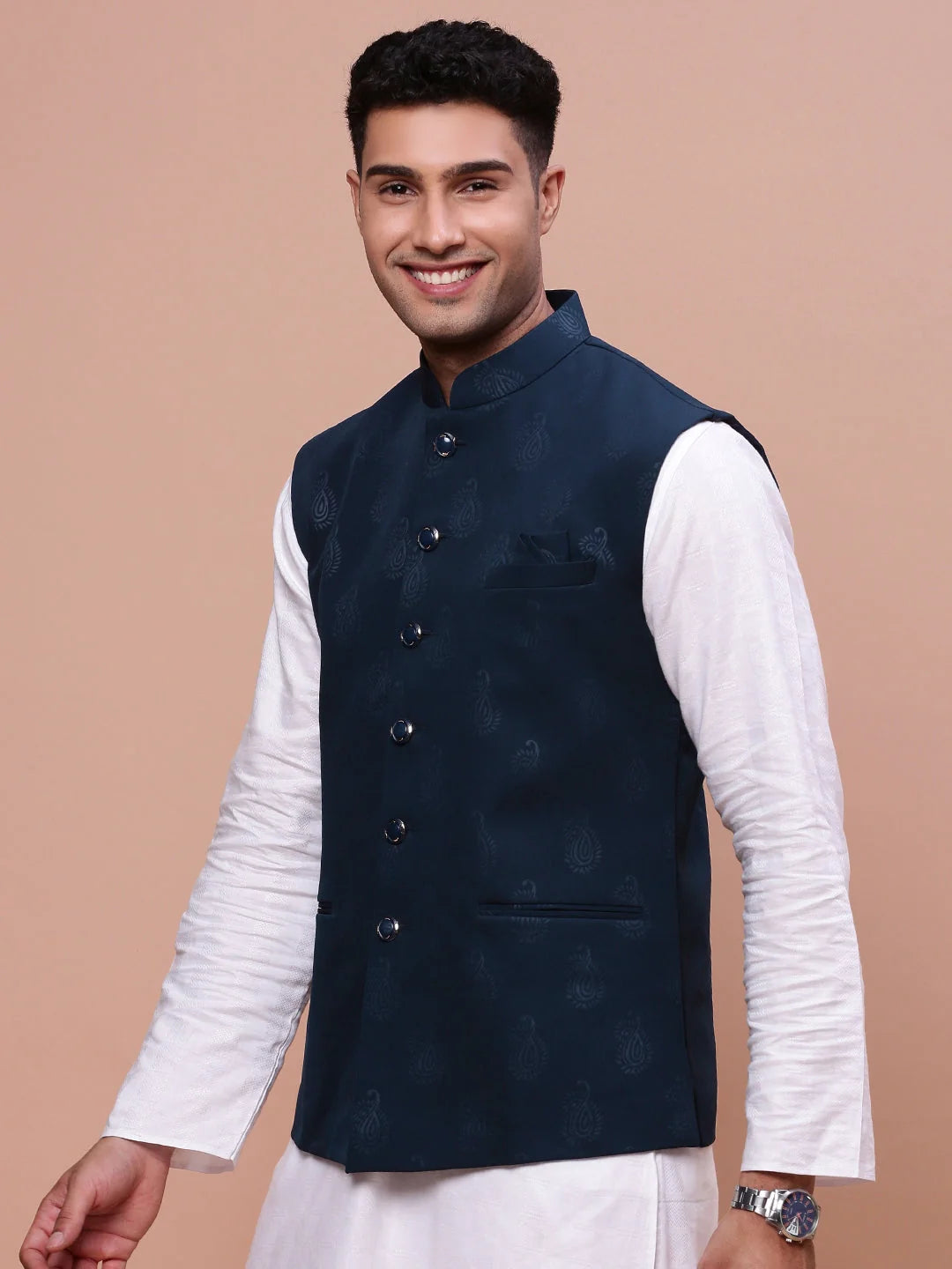 Teal Slim Fit Nehru Jacket | Mens Kurta Pajama Set Style
