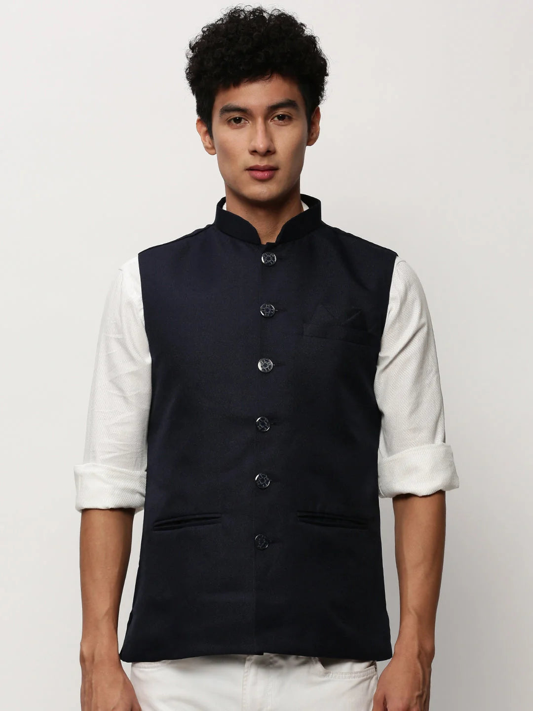 Navy Blue Nehru Jacket for Men | Kurta Pajama | Showoff