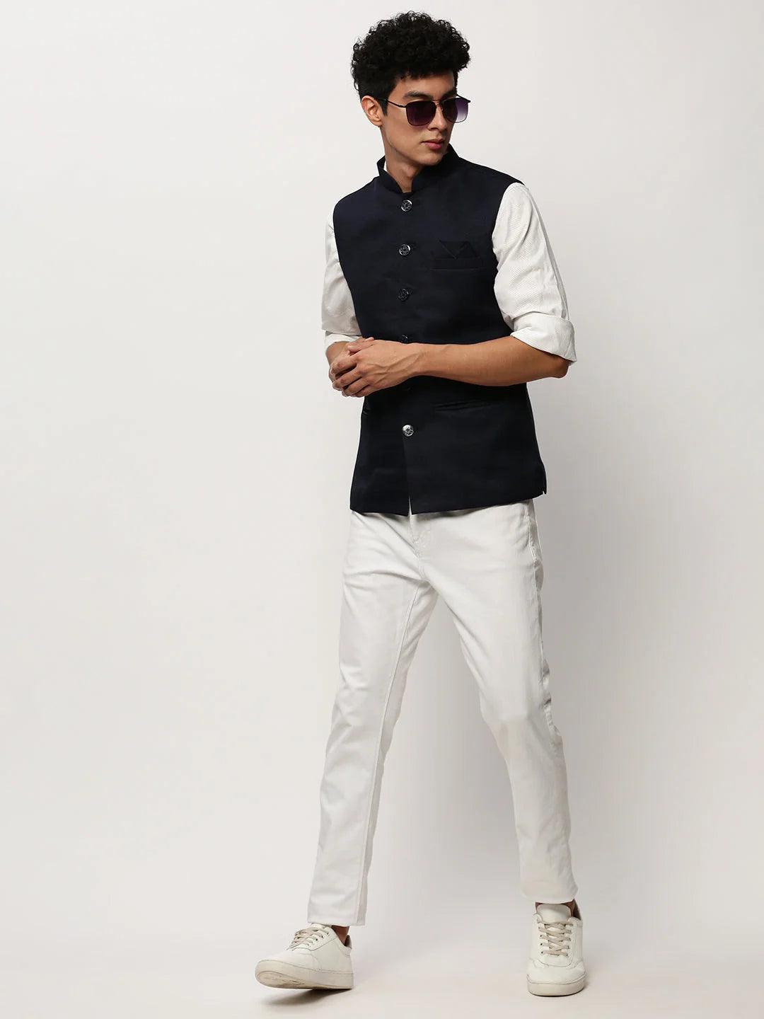 Navy Blue Nehru Jacket for Men | Kurta Pajama | Showoff