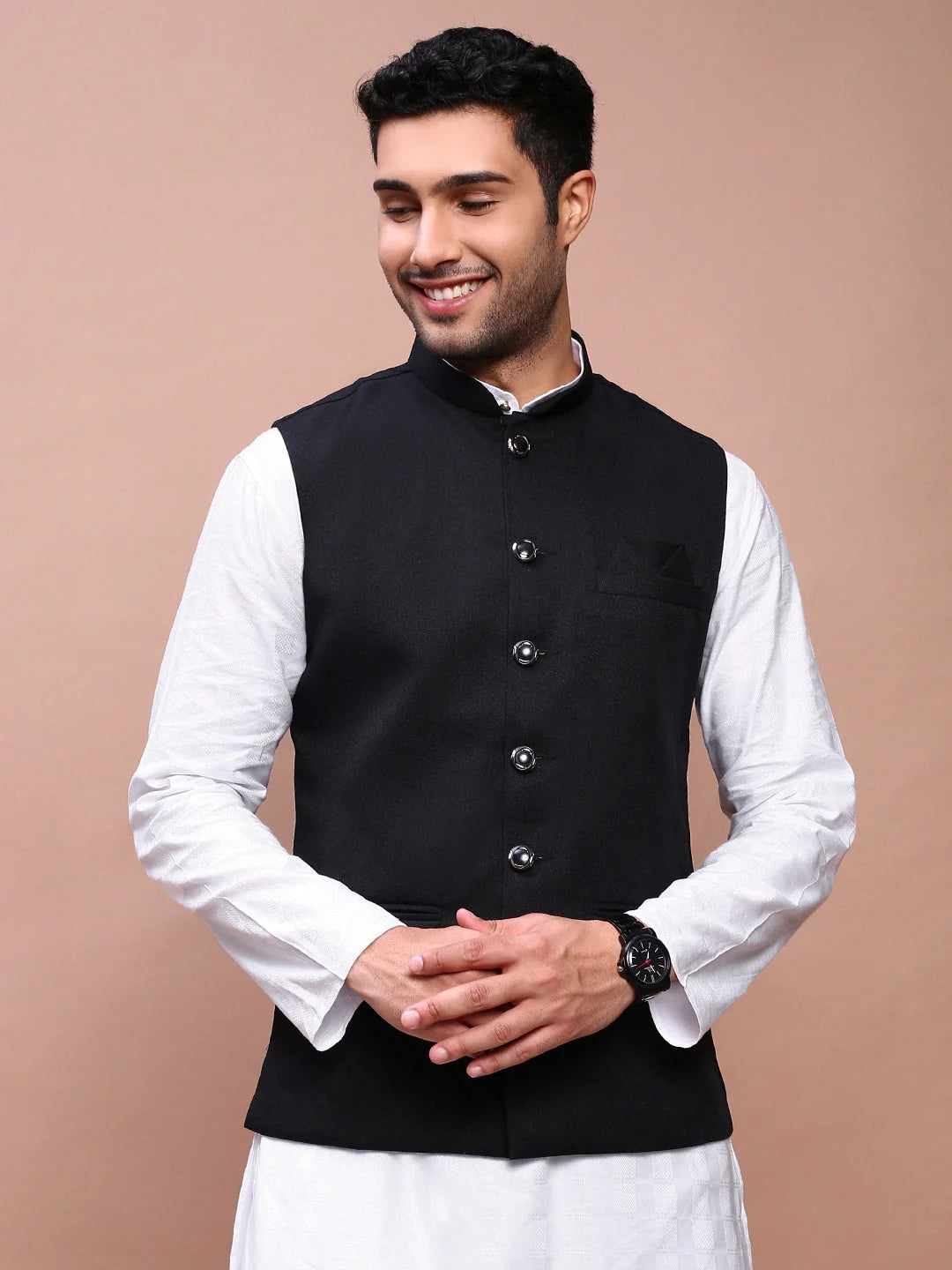 Black Slim Fit Nehru Jacket - Mens Kurta Pajama | Showoff