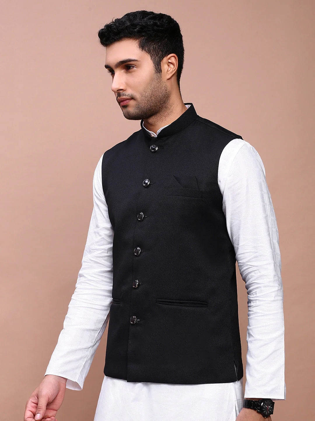 Black Slim Fit Nehru Jacket - Mens Kurta Pajama | Showoff