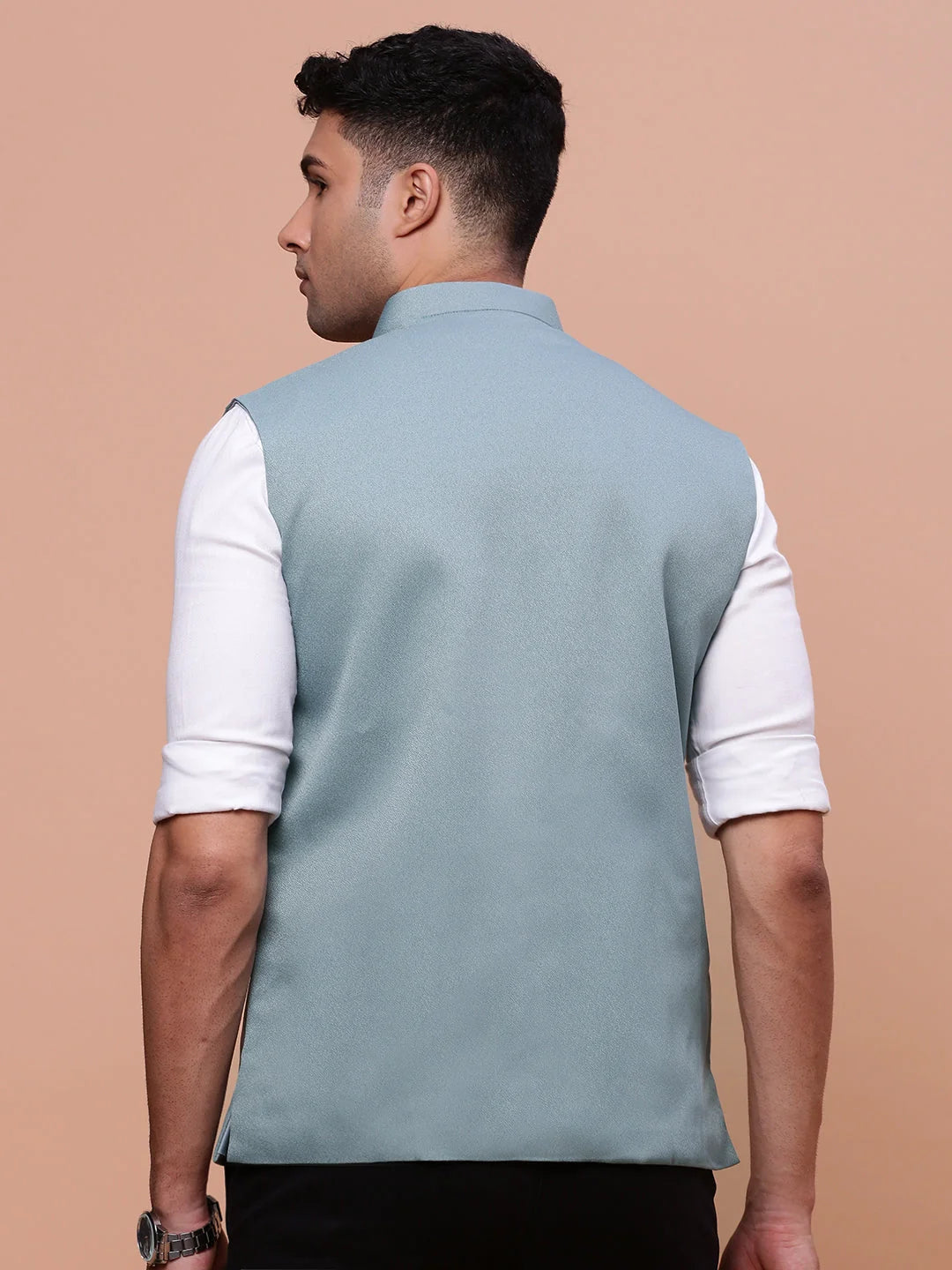 Sea Green Slim Fit Nehru Jacket | Mens Kurta Pajama Online