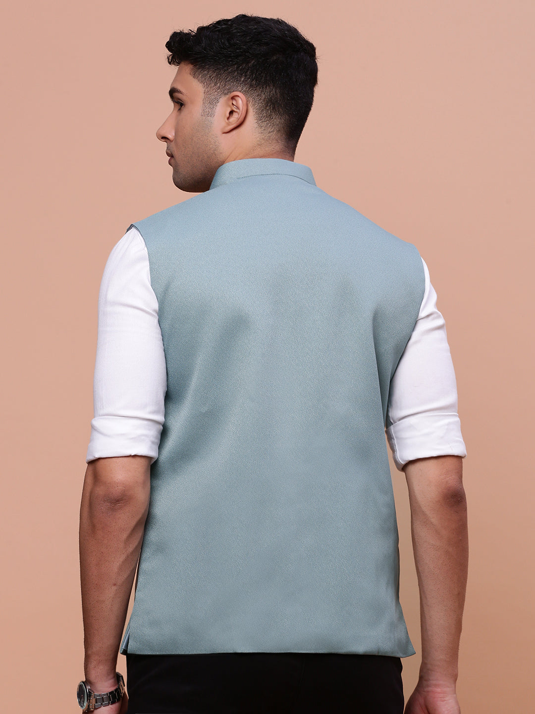 Sea Green Slim Fit Nehru Jacket | Mens Kurta Pajama Online