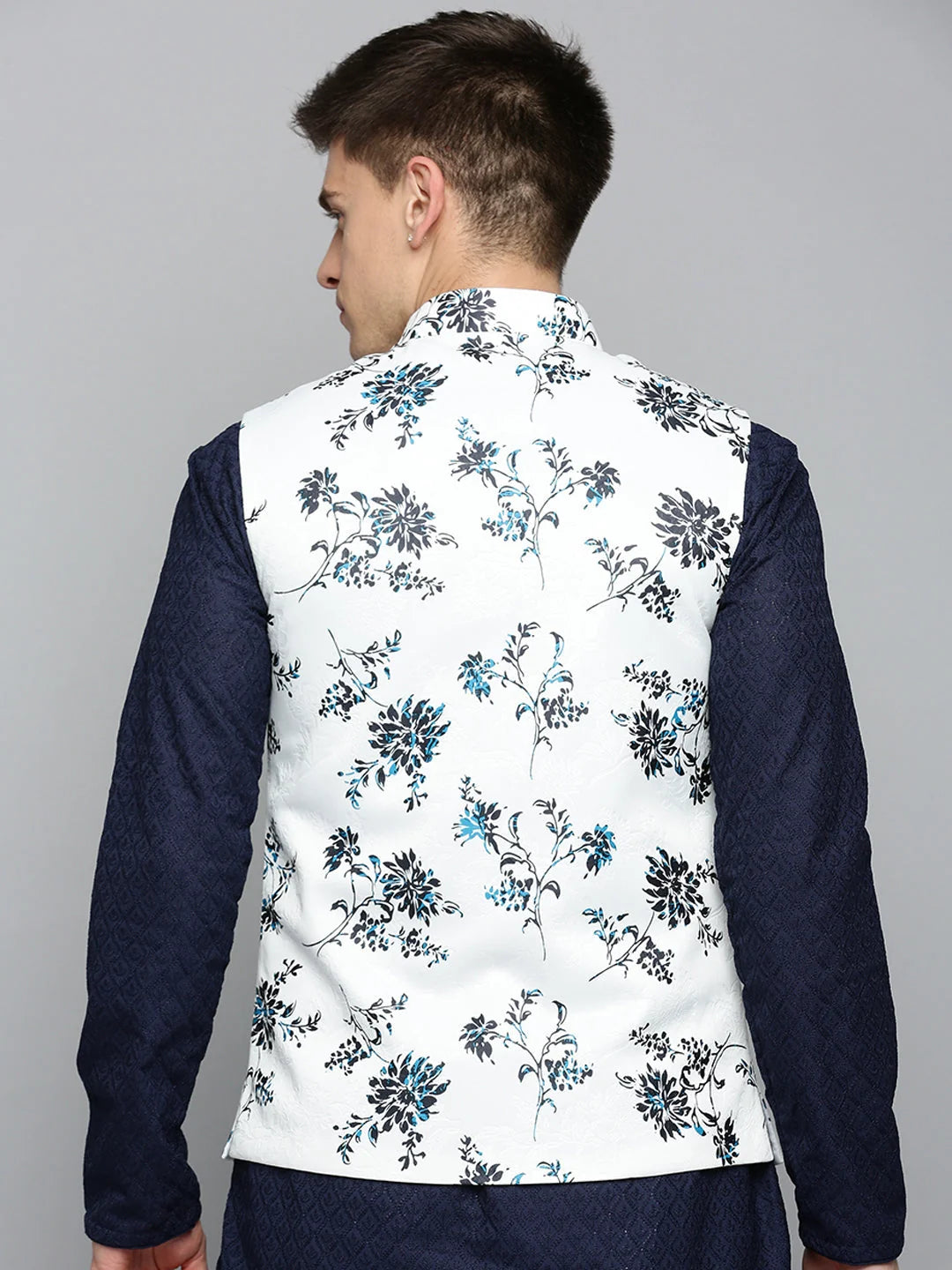 White Printed Nehru Jacket for Men | Mens Kurta Pajama | Showoff