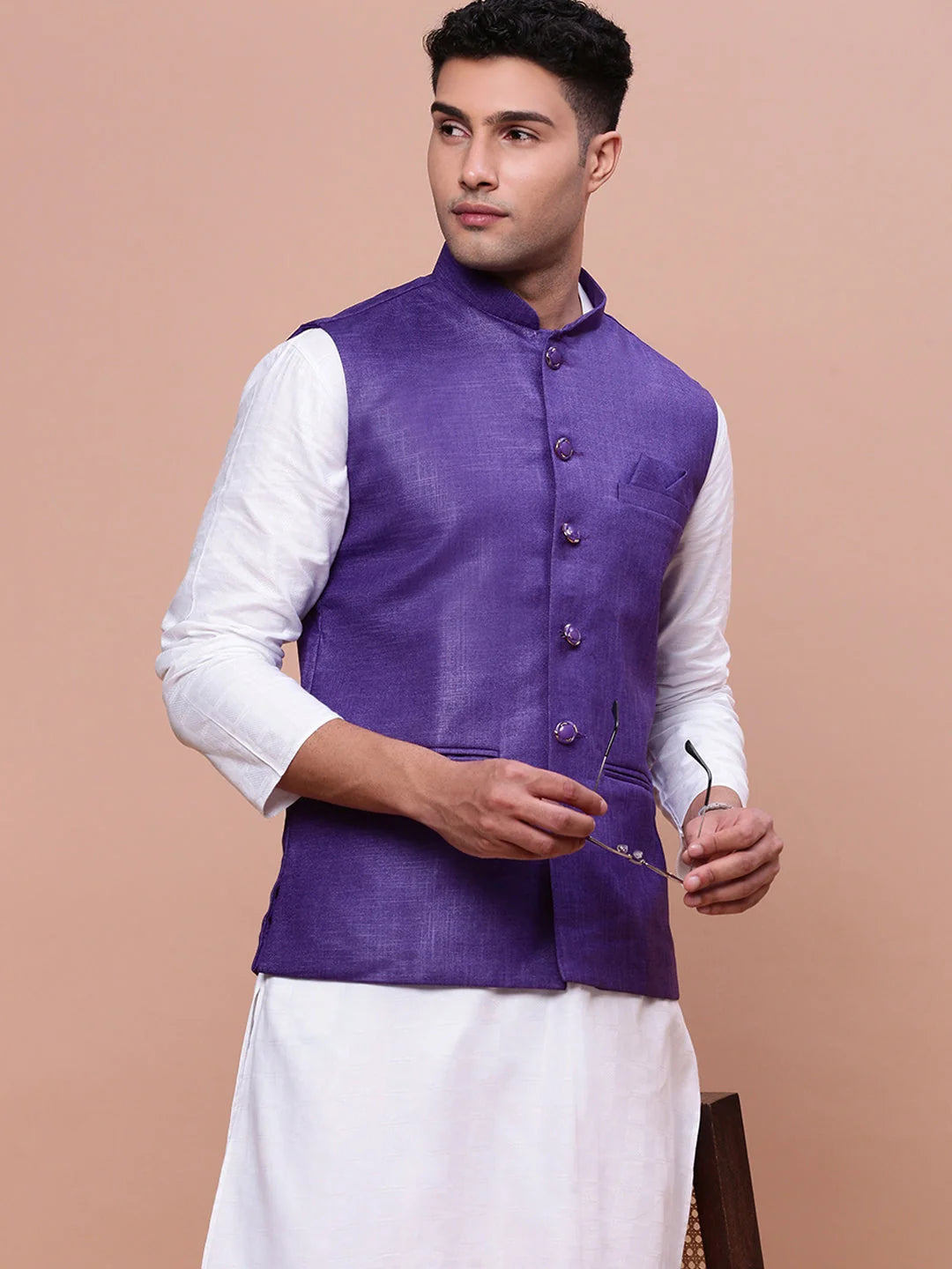 Violet Slim Fit Nehru Jacket | Modern Kurta Pajama Outfit