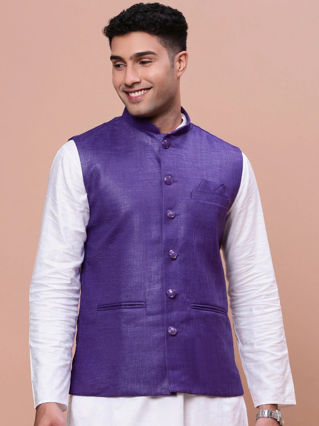 Violet Slim Fit Nehru Jacket | Modern Kurta Pajama Outfit