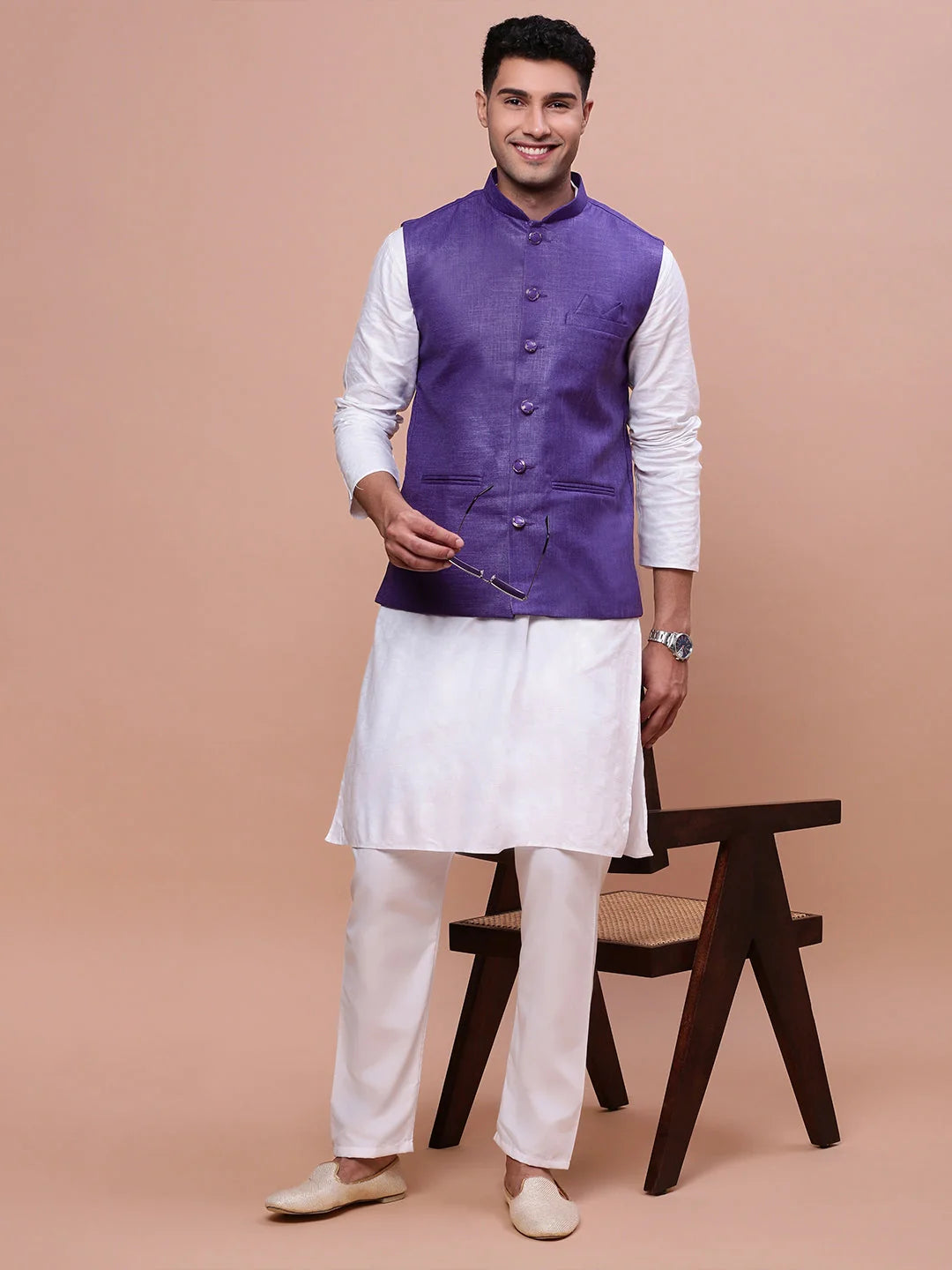 Violet Slim Fit Nehru Jacket | Modern Kurta Pajama Outfit