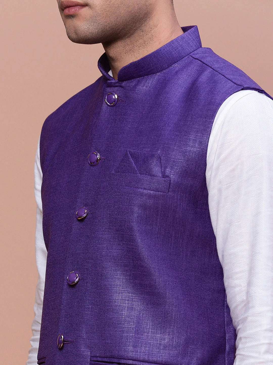 Violet Slim Fit Nehru Jacket | Modern Kurta Pajama Outfit