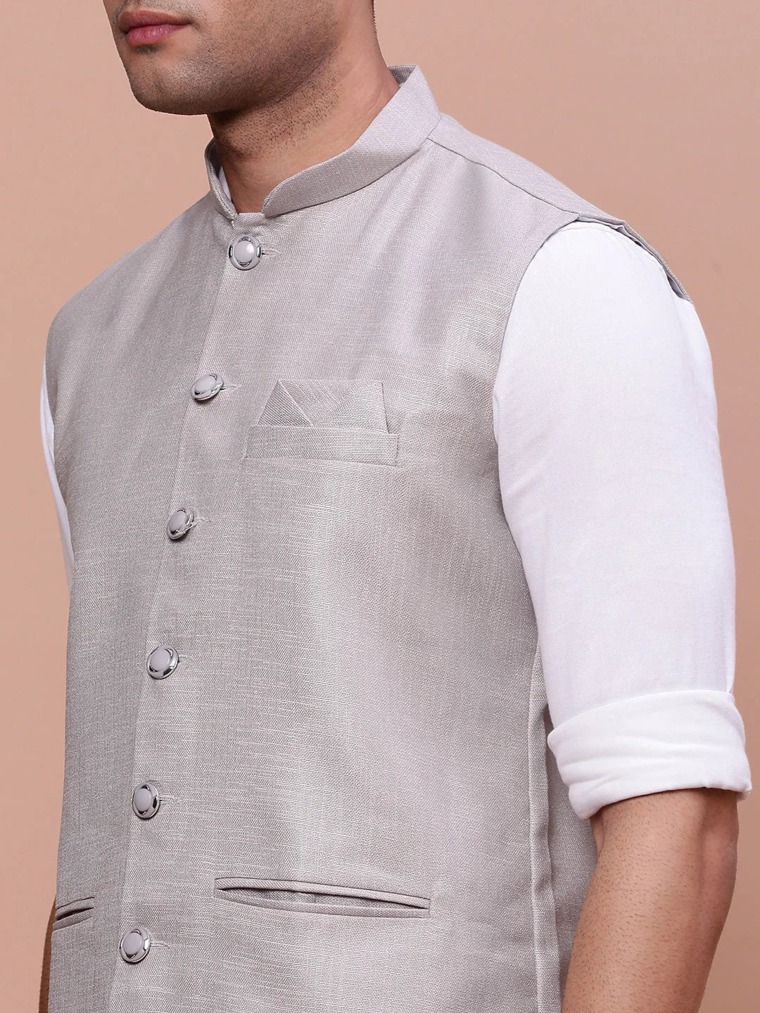 Grey Slim Fit Nehru Jacket | Stylish Mens Kurta Pajama Option