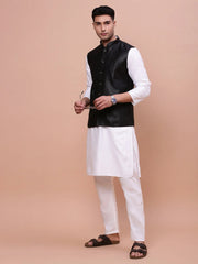 Men Solid Black Slim Fit Nehru Jacket-AK-3618-36-Black
