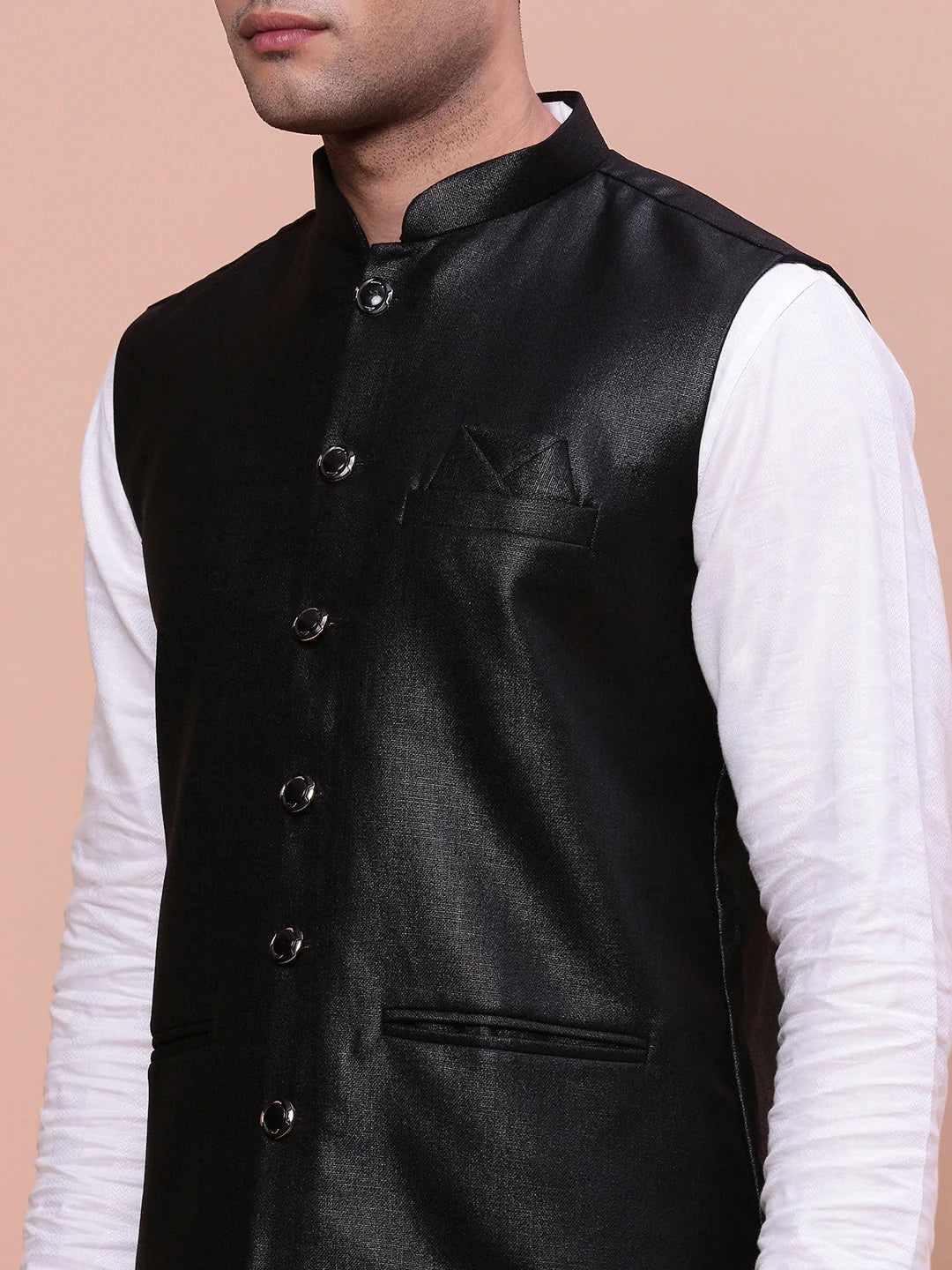 Black Solid Slim Fit Nehru Jacket | Perfect Mens Kurta Pajama