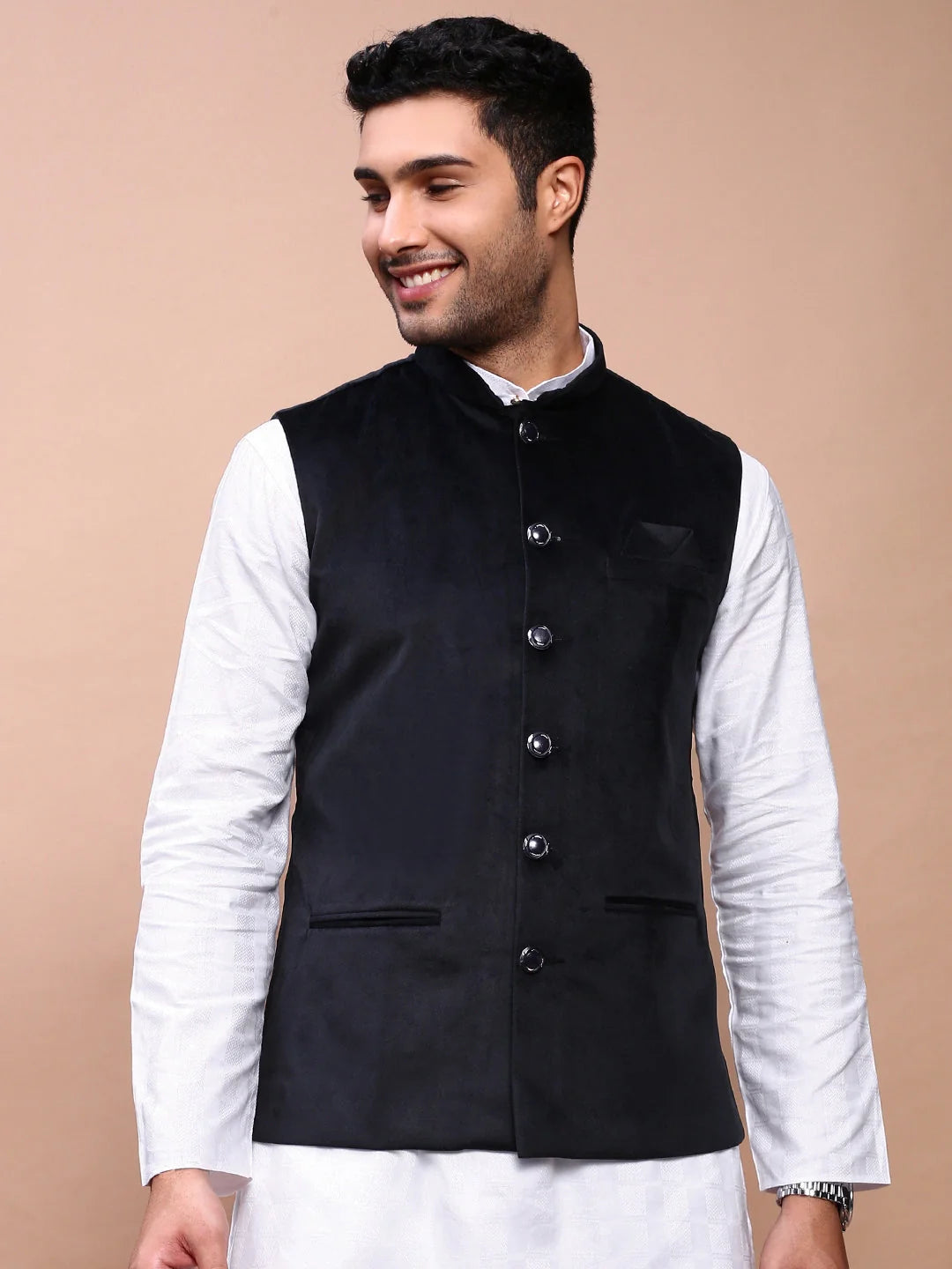 Black Solid Slim Fit Nehru Jacket | Mens Kurta Pajama Style