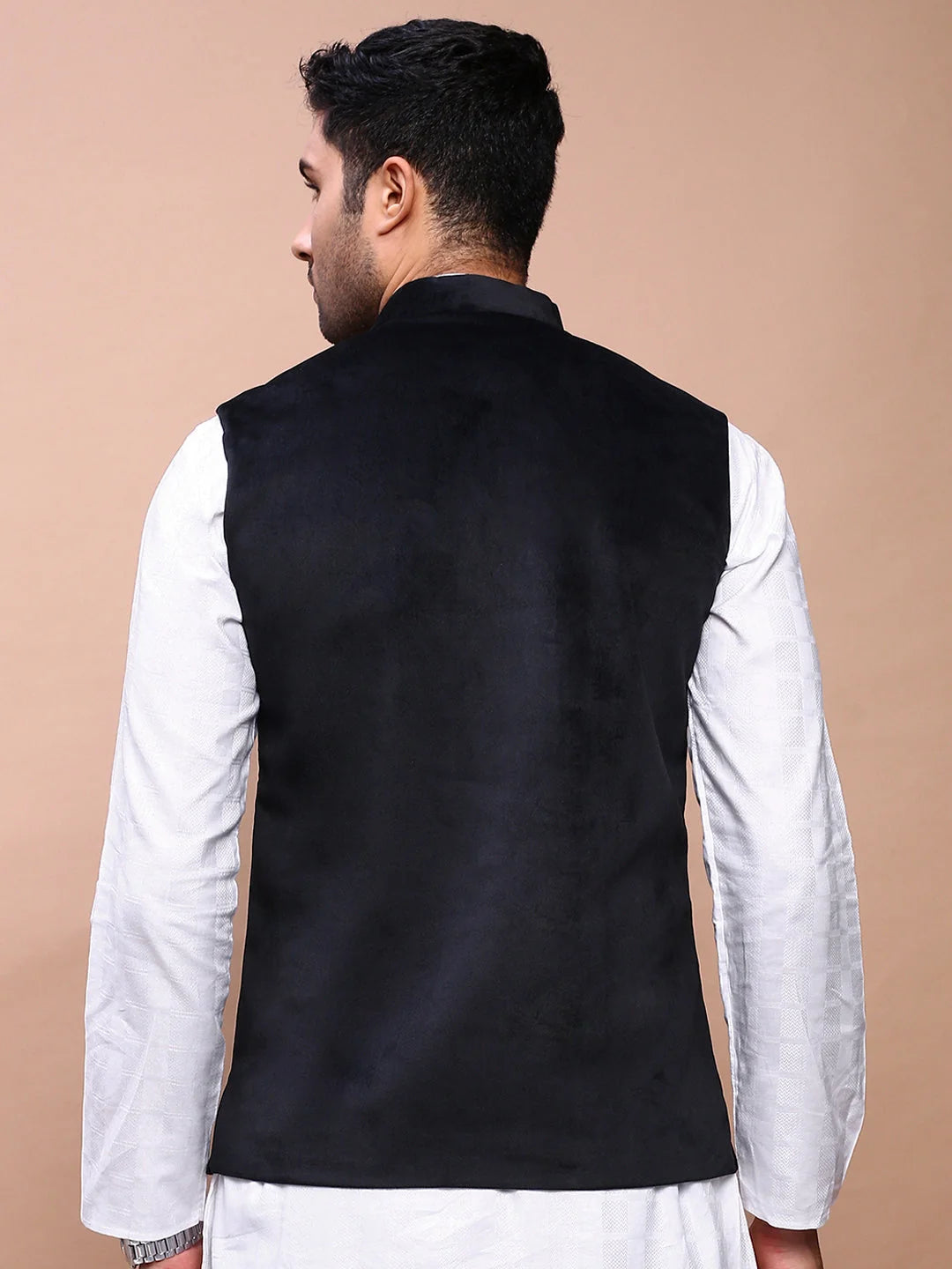 Black Solid Slim Fit Nehru Jacket | Mens Kurta Pajama Style