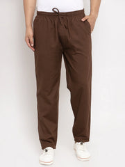 Indian Needle Men's Brown Solid Cotton Track Pants