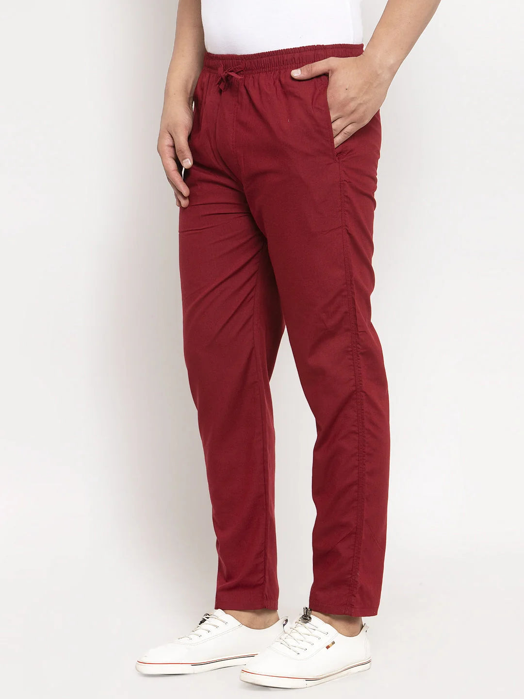Maroon Cotton Mens Pajamas - Solid Track Pants | Indian Needle