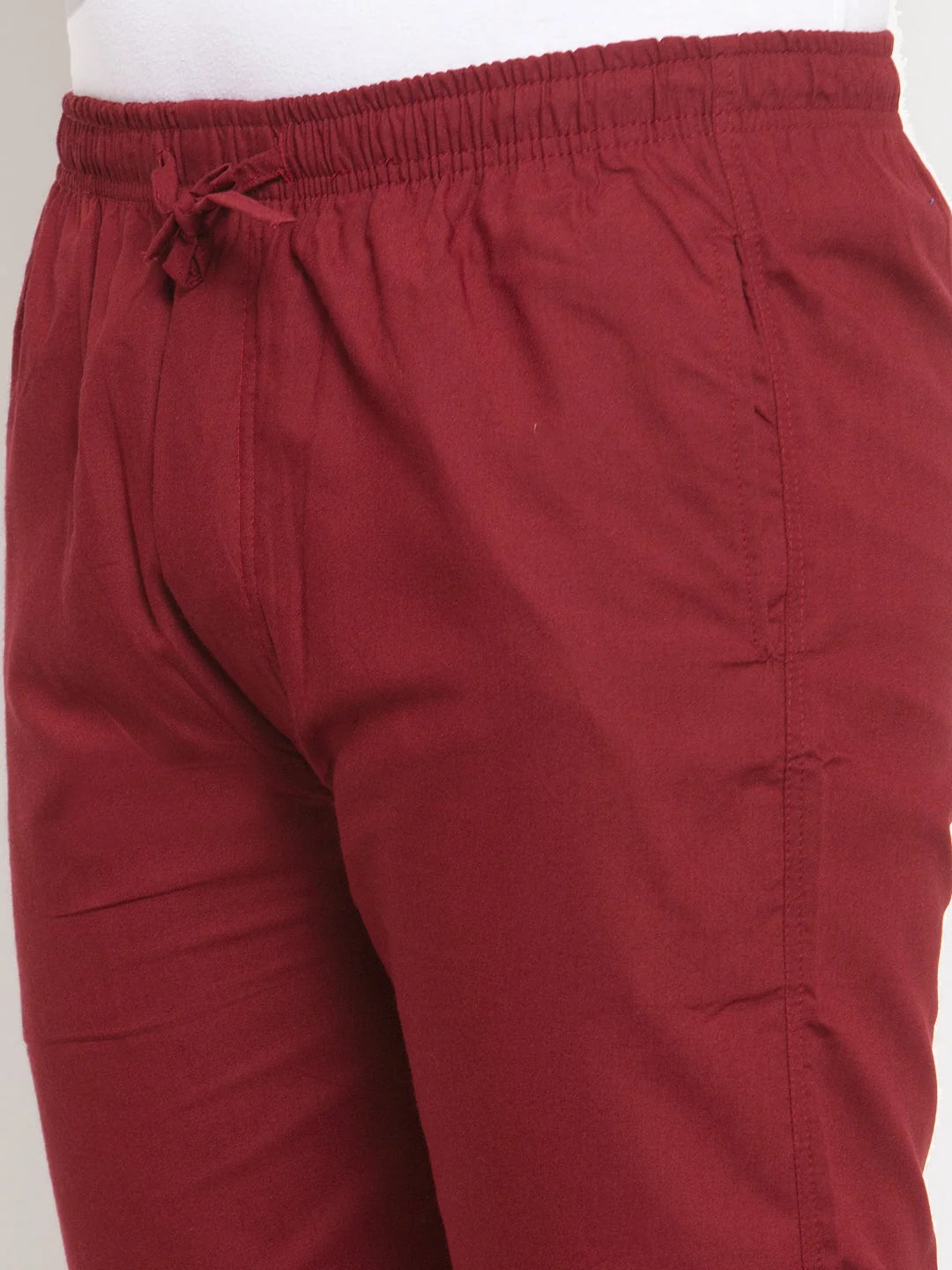 Maroon Cotton Mens Pajamas - Solid Track Pants | Indian Needle