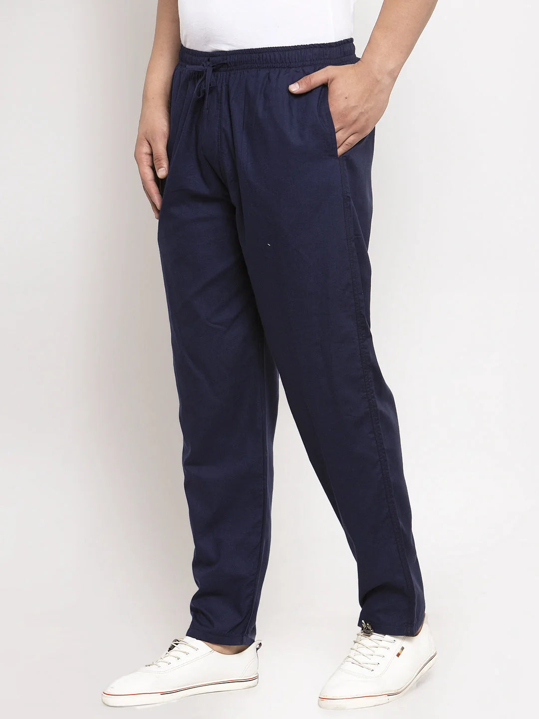 Navy Cotton Mens Pajamas - Solid Track Pants | Indian Needle