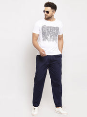 Indian Needle Men's Navy Blue Solid Cotton Track Pants