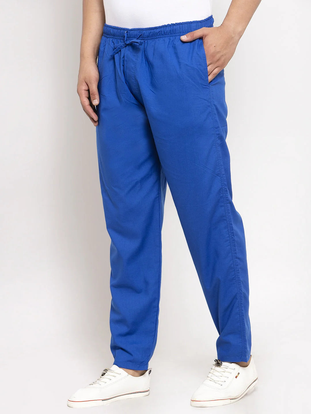 Blue Cotton Mens Pajamas - Solid Track Pants | Indian Needle