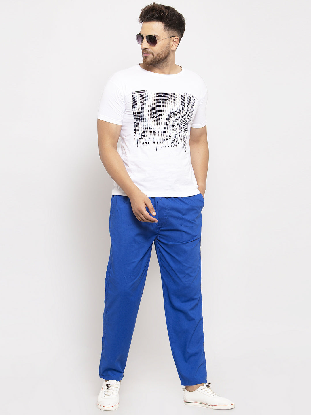 Blue Cotton Mens Pajamas - Solid Track Pants | Indian Needle